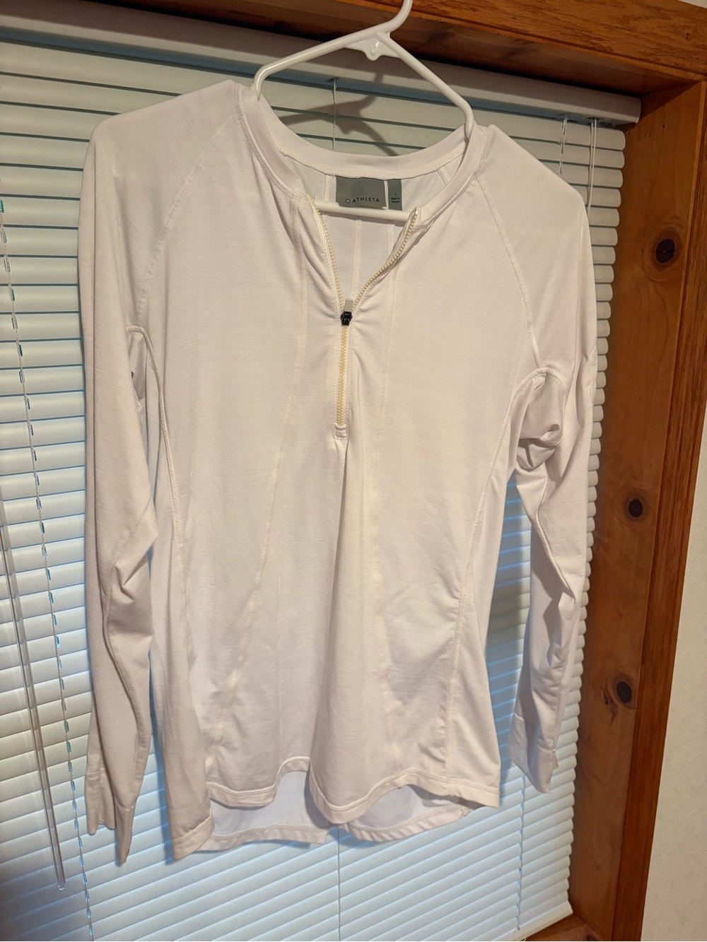 Athleta White Long-Sleeve Zip Athletic Top